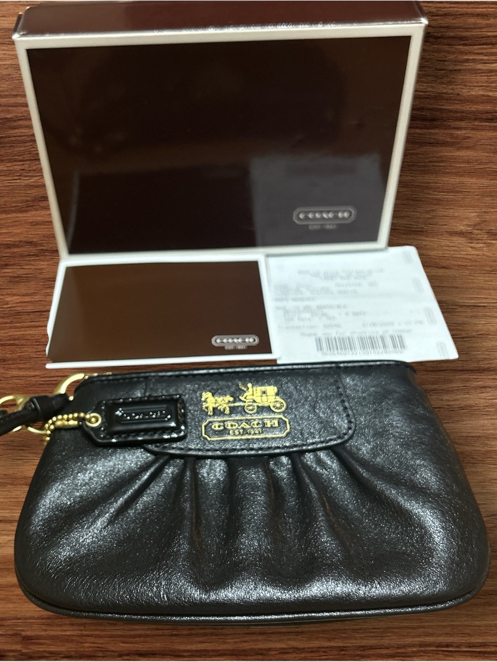 COACH Madison Black Leather Wristlet with Brass Hardware and Hangtag. Never Used